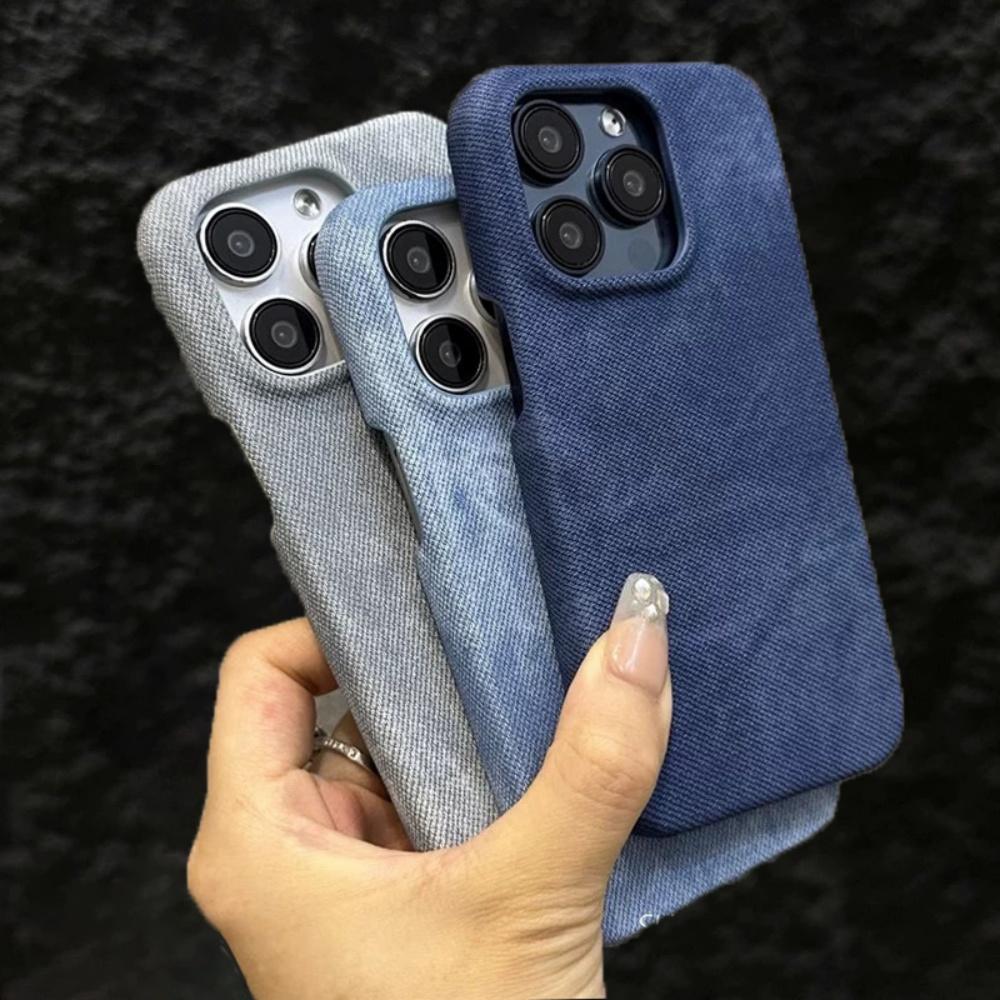 Vintage Denim Fabric Armor Case for iPhone 17 Air 16 15 14 13 12 Pro Max 11 Plus 16E 17Pro 16Pro Cooling Frameless Phone Cover