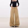 Khaki jeans women's autumn and winter new versatile loose and thin adjusting waist design loose low waist wide leg pants