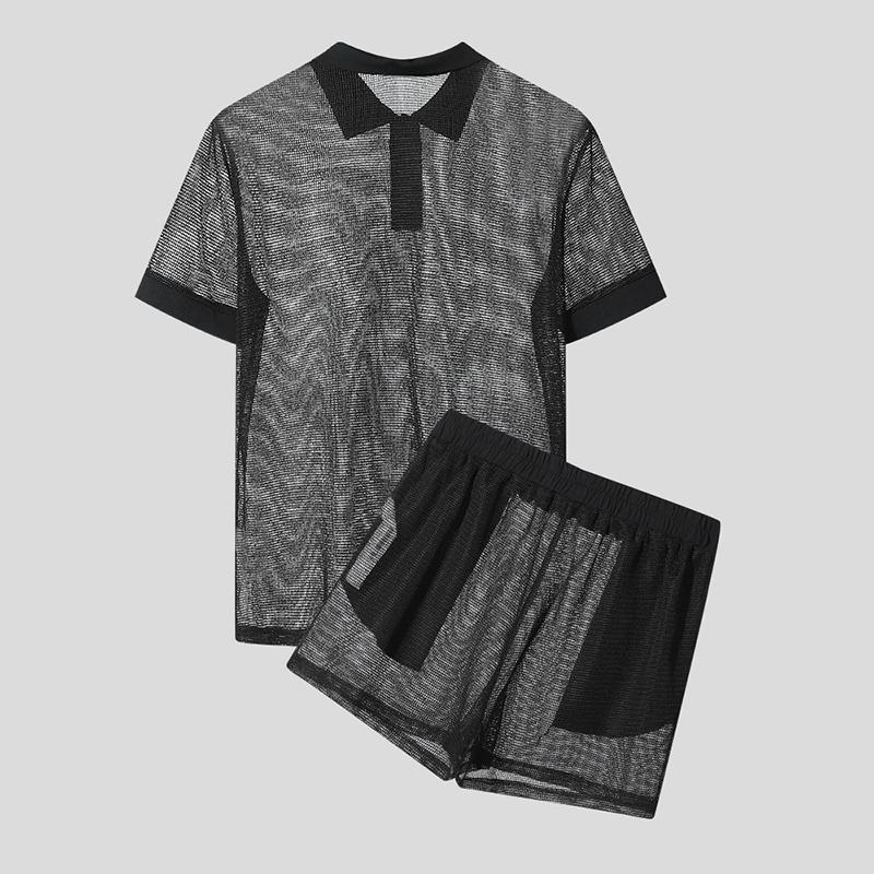 INCERUN Костюм из двух частей для мужчин с коротким рукавом, топы и шорты, комплекты, летние пляжные наряды, прикрытие