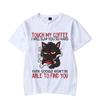 Каваи Футболки с котиками Топы Потрогай мой кофе Я дам тебе такую пощечину Графическая футболка Смешная футболка Мода Харадзюку Футболка Уличная одежда