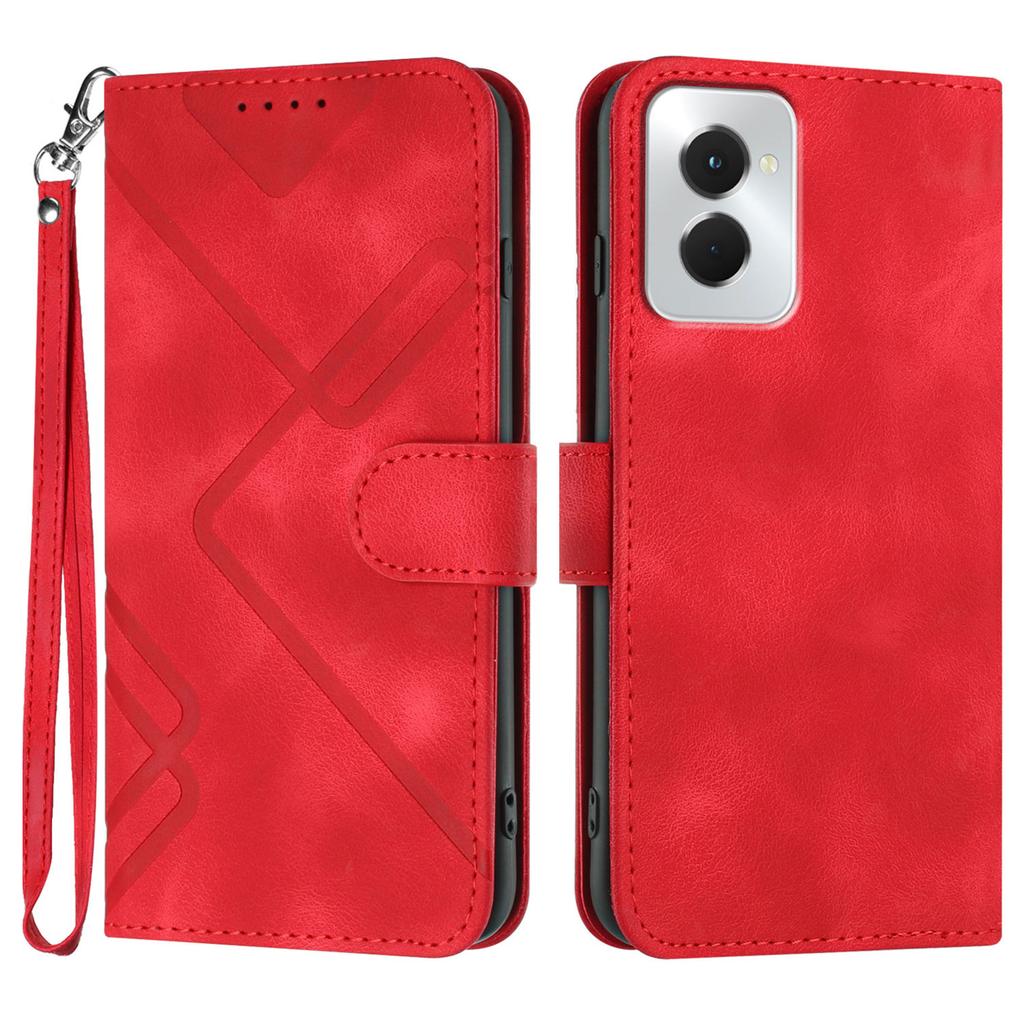 For Motorola Moto G Power (2024) Wallet Case Line Imprinted PU Leather Phone Cover with Strap