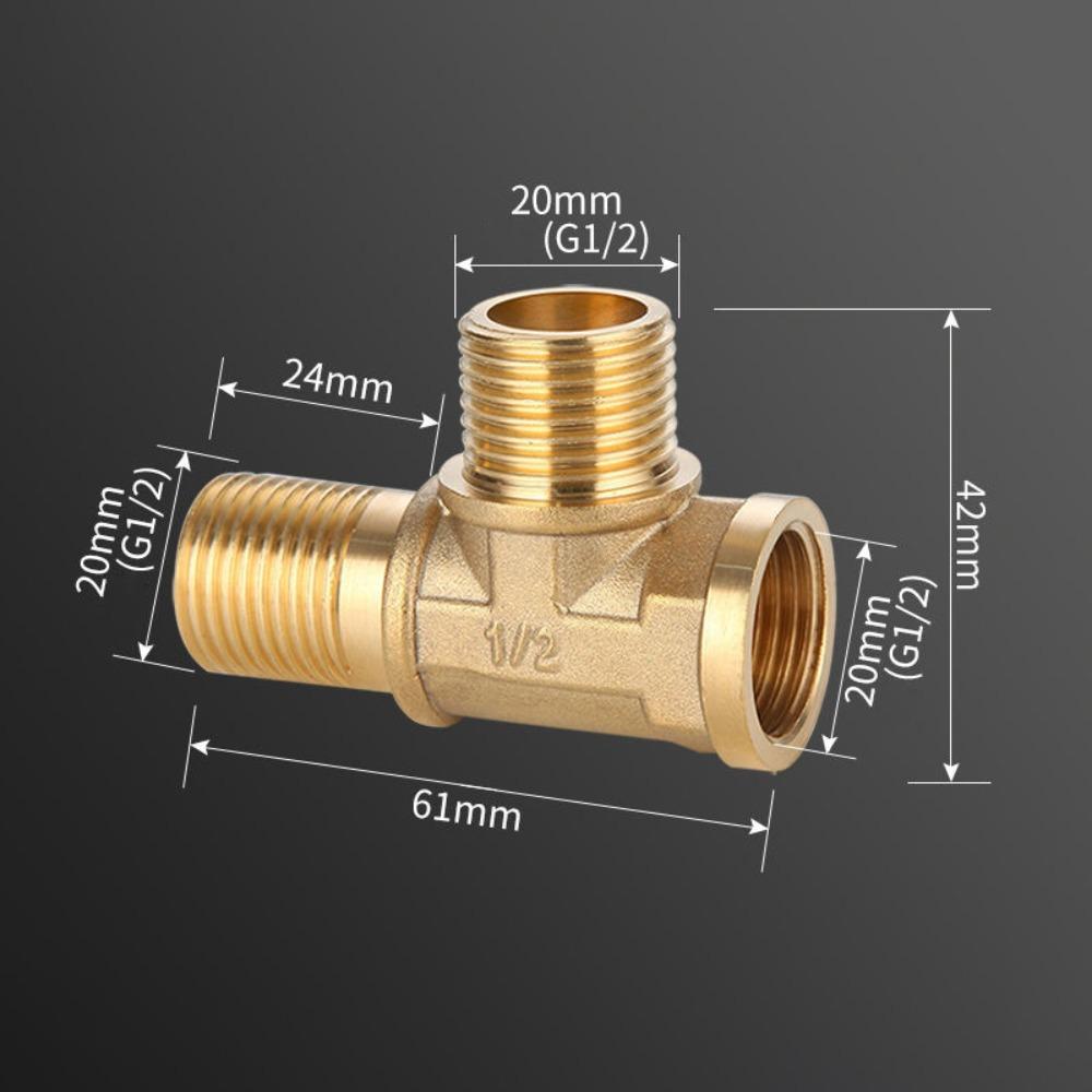 New 1/2 BSP Pneumatic Plumbing Connector Tee Type Male/Female Thread Copper Fittings Water Oil Gas Adapter