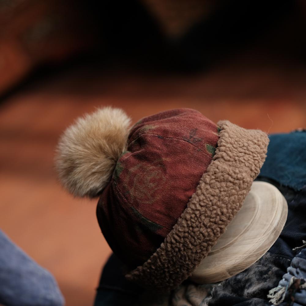 Johnature Женская винтажная теплая шерстяная шапка пэчворк с красным цветочным узором