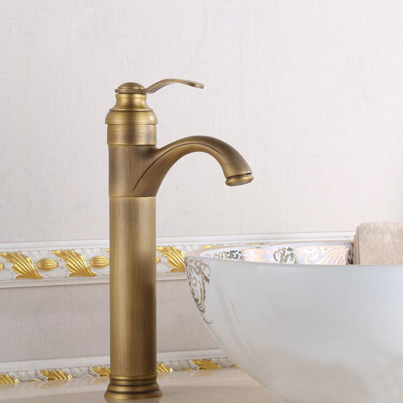 Luxury Bathroom Faucet Antique Brass Countertop Mount And Cold Water Single Handle Vanity Sink Mixer Faucet Bronze Mixer