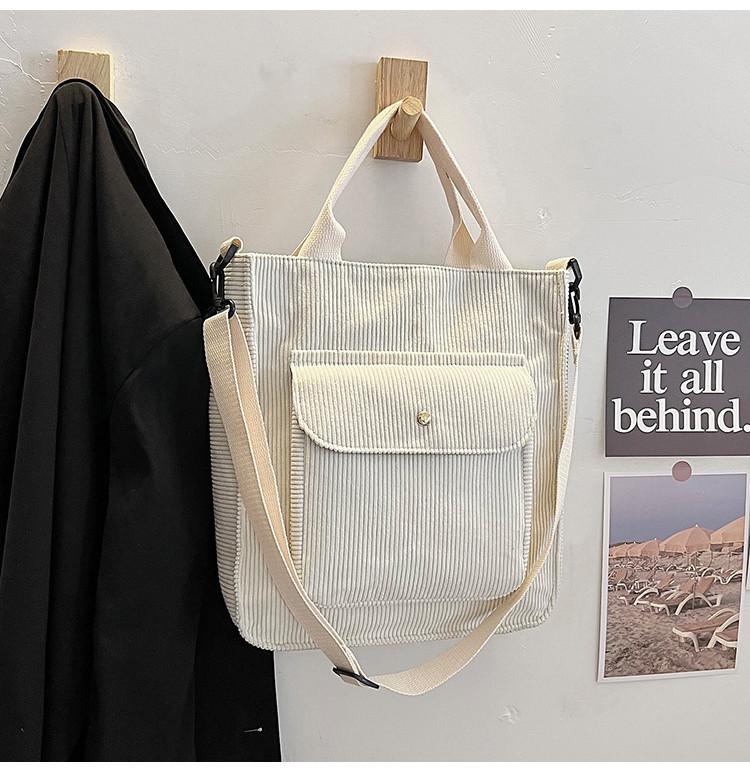 Minimalist Japanese Style Canvas Shoulder Bag For College Students With Zipper Closure