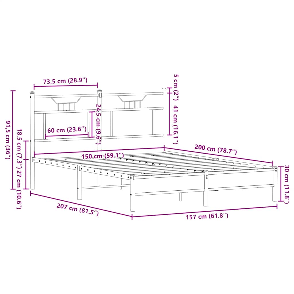 Bed Frame without Mattress Sonoma Oak Finish 150 x 200 cm Engineered Wood