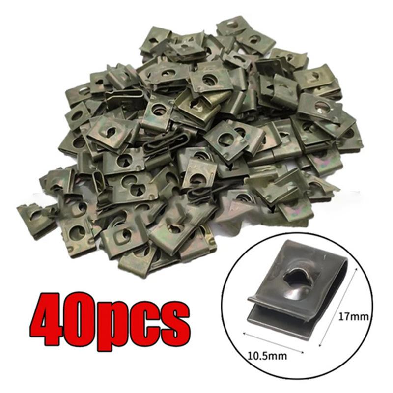 40 шт. Пружинные U-образные металлические зажимы Заклепки Блок Квадратные гайки Отверстие для самореза Клипсы для панелей отделки внутренних дверей Металлические заклепки