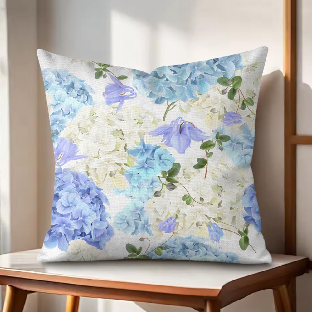 Hydrangea Cushion Cover Natural Linen Organic Fabric DoubleSided Printing Couch Pillow Covers Home Decor Gift