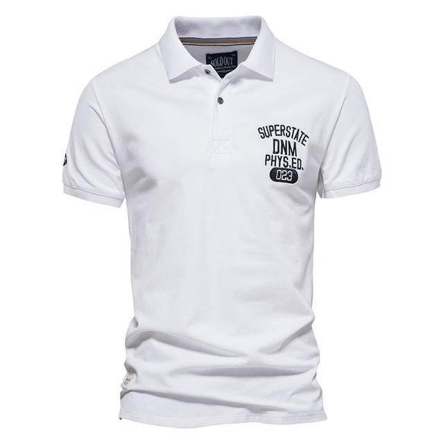 Хлопок с лацканами, короткий рукав, однотонная вышивка, спортивный низ, мужское ПОЛО, большой размер