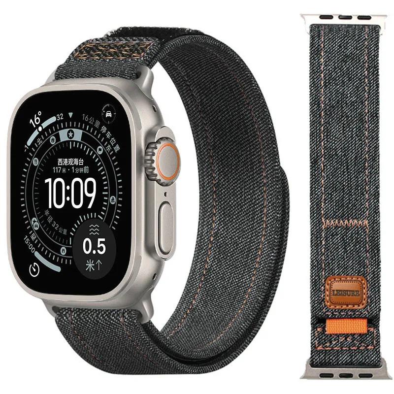 Джинсовый нейлоновый ремешок для Apple Watch Ultra 3 2 1 49 мм/11 10 46 мм 42 мм Холщовый браслет iWatch 9 8 7 6 5 SE 3 45 мм 44 мм 40/41 мм