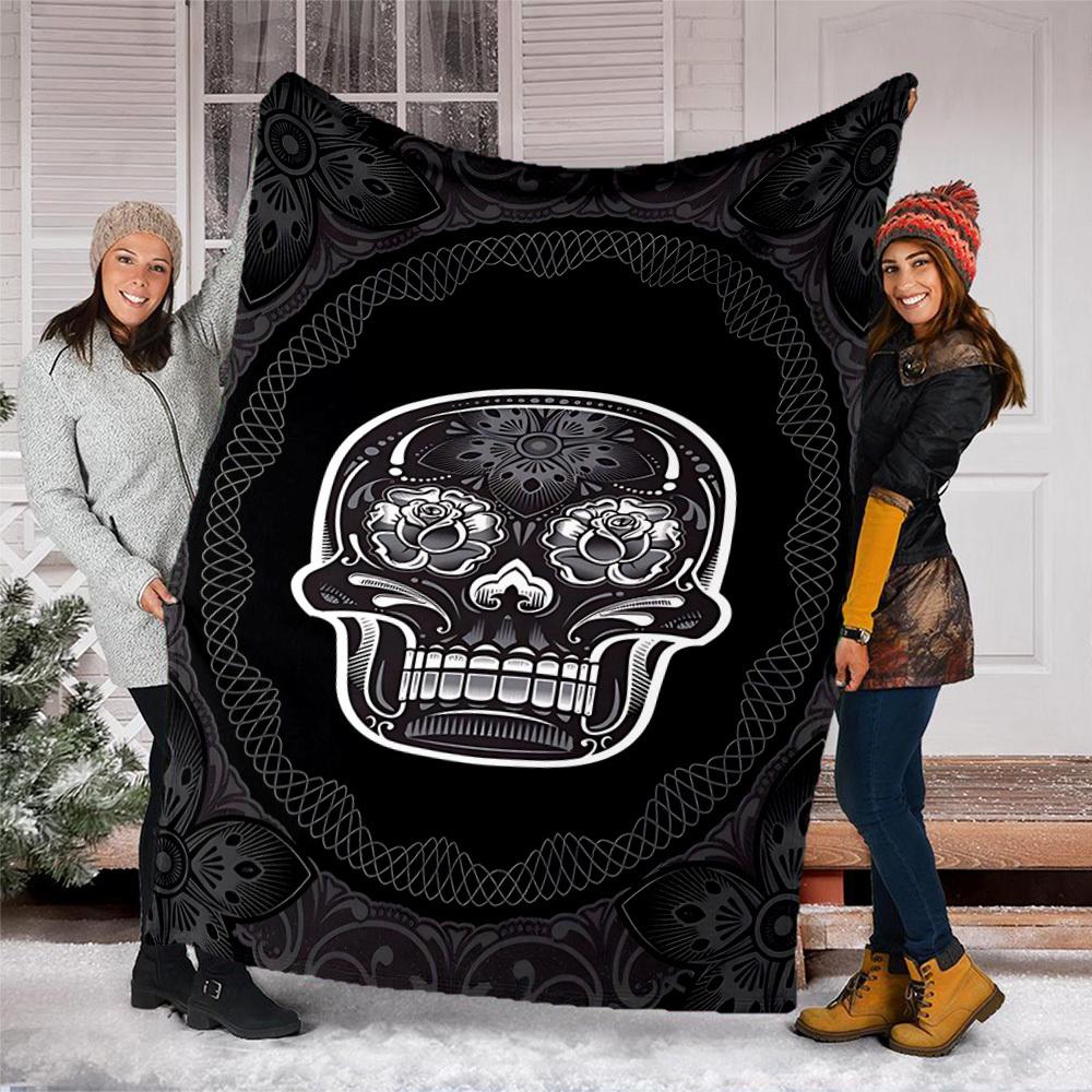 1pc Sugar Skull Decor Outdoor Flannel Blanket , Machine Washable Perfect Gift for Birthday , Holiday Travel Accessory , Durable Material