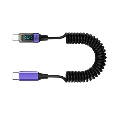 USB-C кабель с пружиной, 100 Вт, для быстрой зарядки, высокая скорость передачи данных, светодиодный дисплей, для ноутбуков, смартфонов, телефонов
