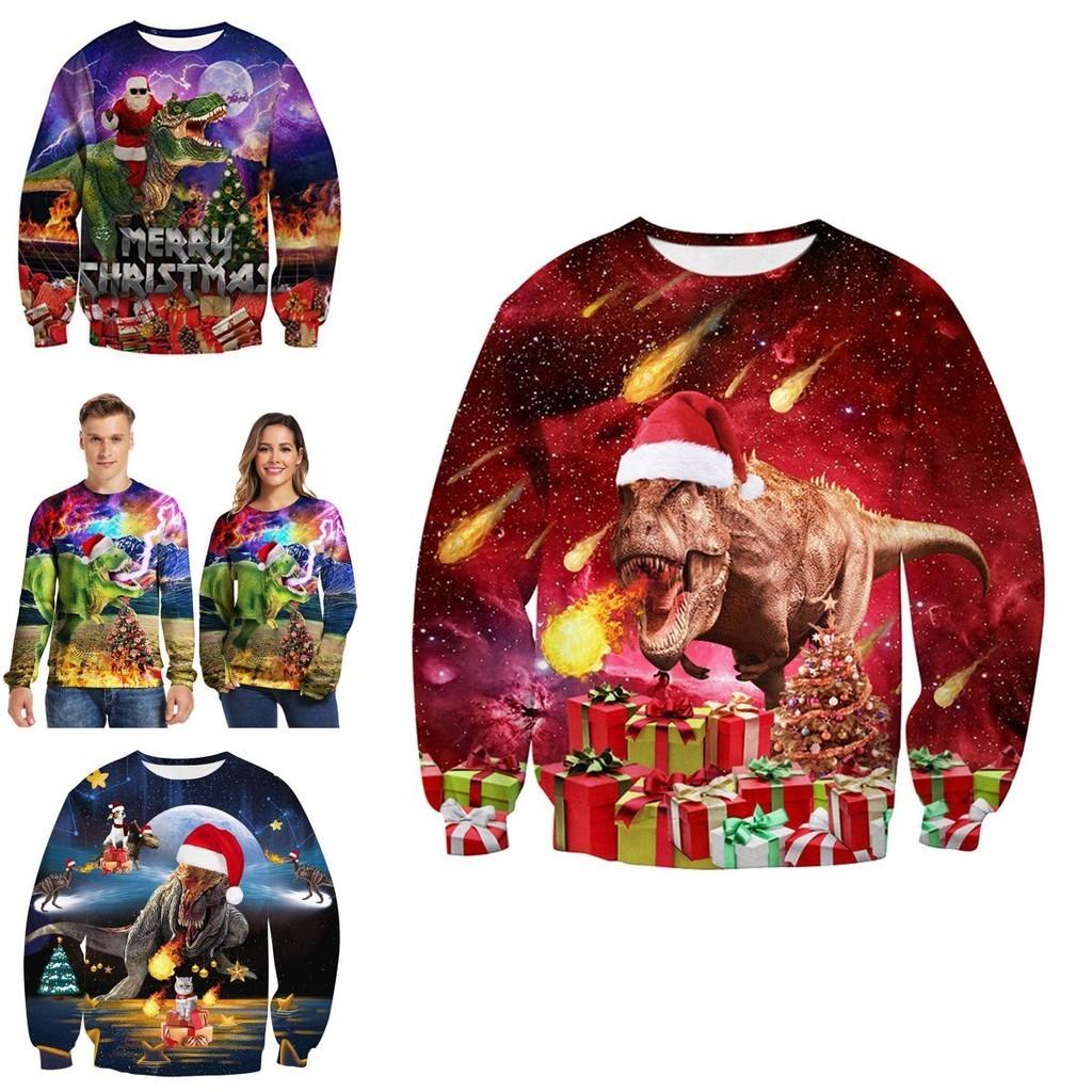 Cozy And Festive Ugly Christmas Sweater With Dinosaur Design For Women And Men