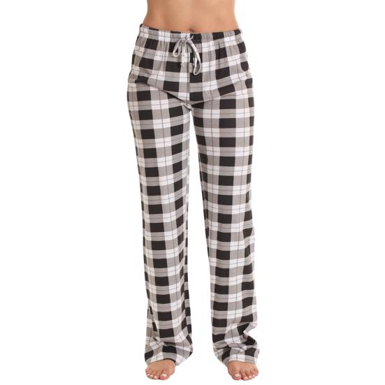 Женские длинные брюки с эластичной резинкой на талии, широкие повседневные брюки, спортивные клетчатые брюки, свободные домашние брюки