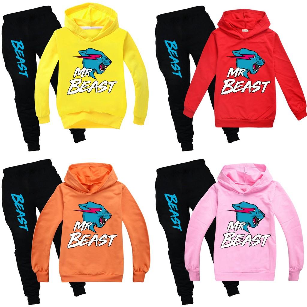 Kids Cartoon Cotton Hoodie And Joggers Set For Active Play And Casual Wear