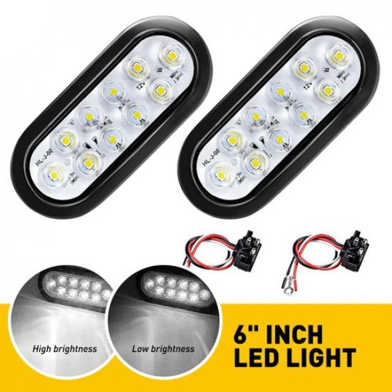 White 10 LED 6" Oval Trailer Truck Turn Stop Backup Tail Lights Flush Mount Lamp
