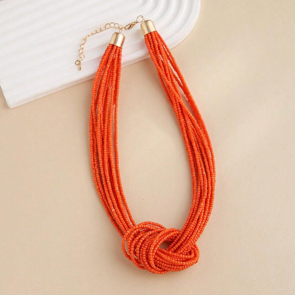 Bohemian Ethnic Style Multi-layer Color Blocked Rice Bead Necklace