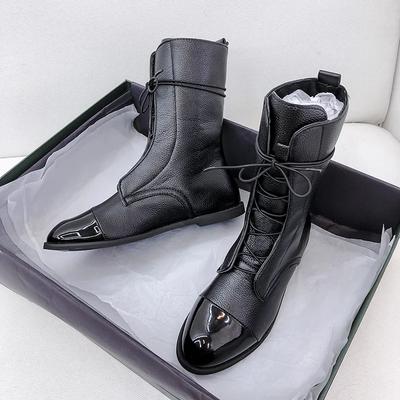 Модные женские сапоги с острым носком, женские туфли из телячьей кожи на низком каблуке, повседневные короткие зимние женские теплые сапоги со шнуровкой