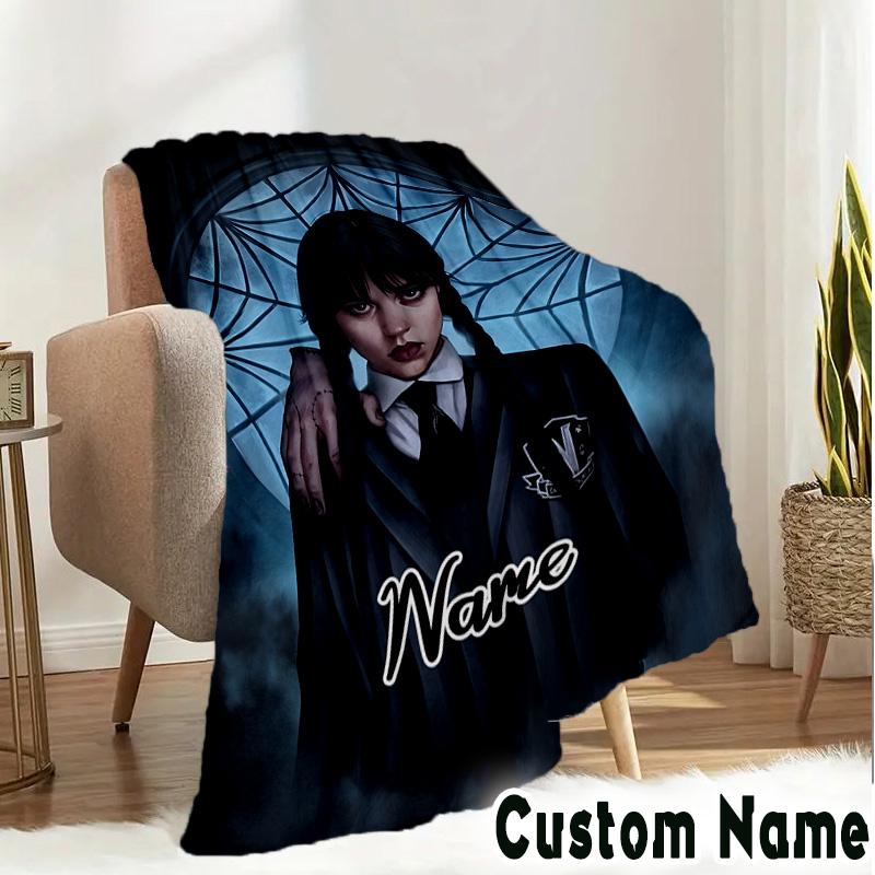 Custom Name Wednesday Blanket Bedding Blanket Picnic Blanket for Women Men, Throw Blankets for Couch Bed, Christmas and Halloween gifts
