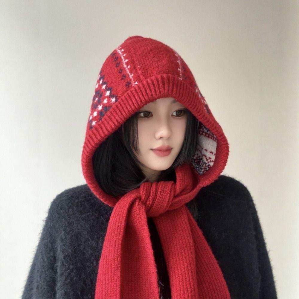 Scarf Cap Jacquard Balaclava Hat Fair Isle Style Winter Cap Ear Protection Hat Female/Girls