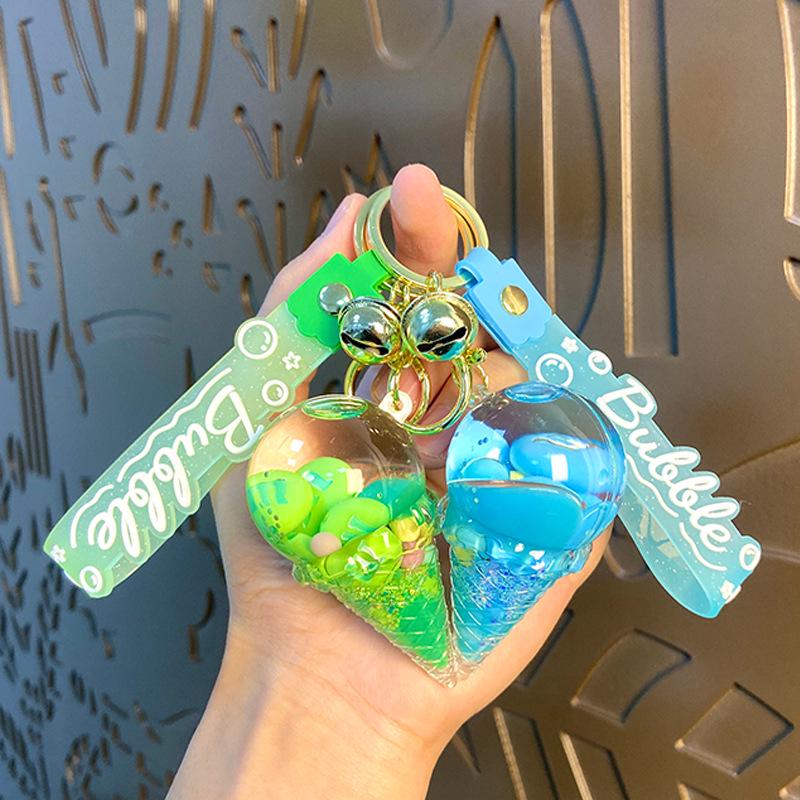 Oil-Infused Ice Cream Quicksand Acrylic Keychain Pendant - Perfect Small Gift for Bag or Car.