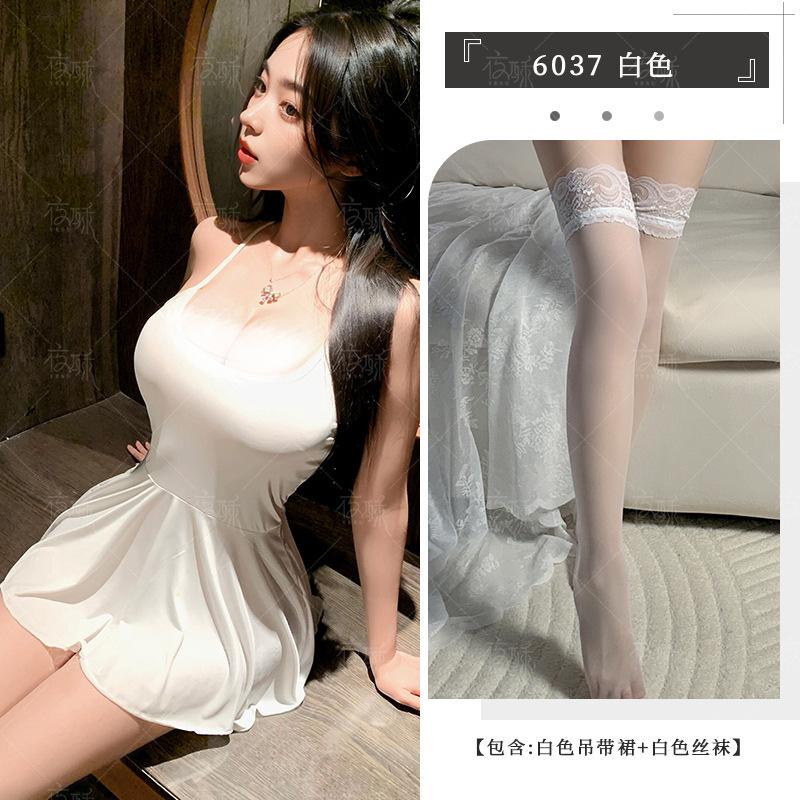 Sex underwear pajamas high elastic ice silk backless sexy hip skirt seduction tights suspender dress