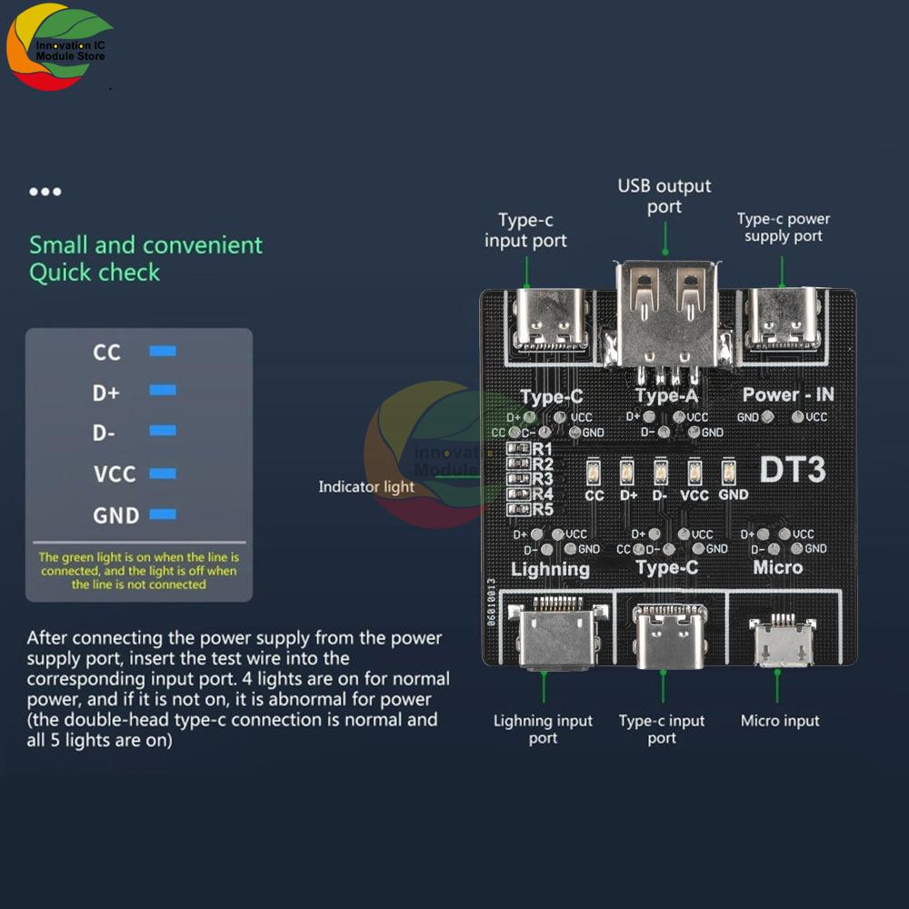 Плата для обнаружения кабелей данных DT1 Микротип Type-c Интерфейс USB Кабель данных Детектор кабелей данных USB Переключатель Тестер кабелей данных USB Портативный