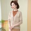 Women's Clothing for Spring and Autumn Thin Shirts for Middle-aged Mothers In Spring Dress Fake Two-piece Knitted Base Shirt Fashionable Tops
