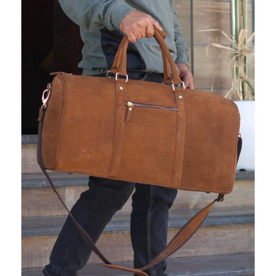 Personalized Cowhide Leather Duffel Bag: Weekender Travel Bag