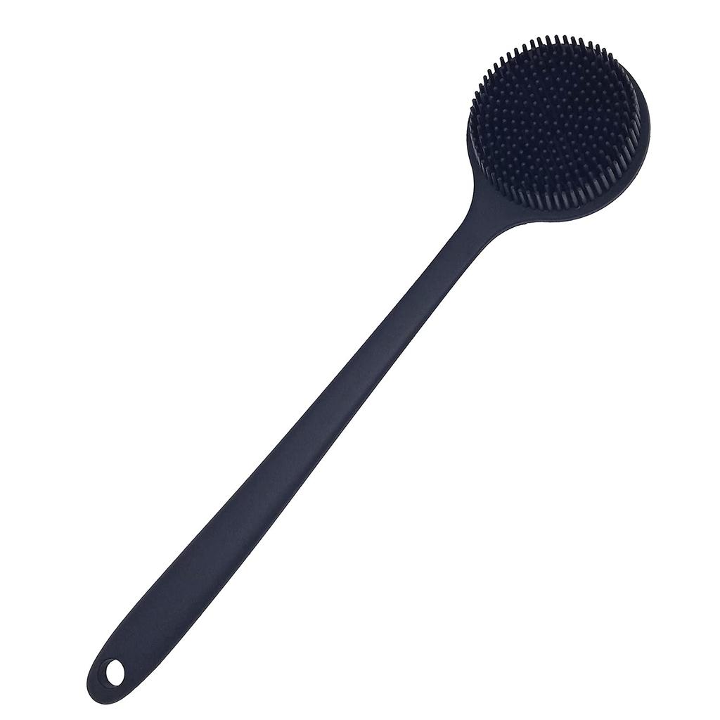 Back Scrubber for Shower Soft Silicone Bath Body Brush with Long Handle, BPA-Free, Hypoallergenic (Black)