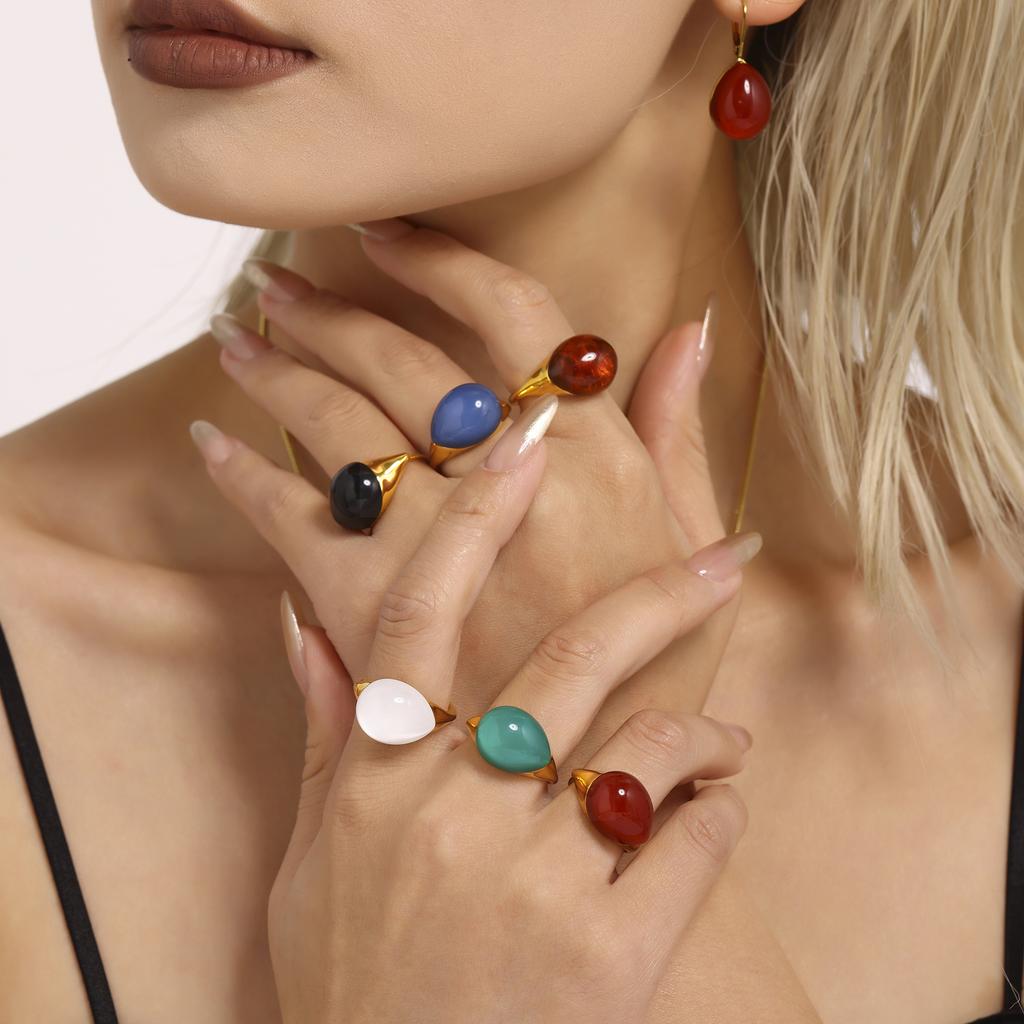 Длинное Ожерелье Сочетающееся с Серьгами Кольцом Из Нержавеющей Стали С Многоцветной Смолой Цепочка на Свитер Ожерелья Серьги Кольца Для Женщин