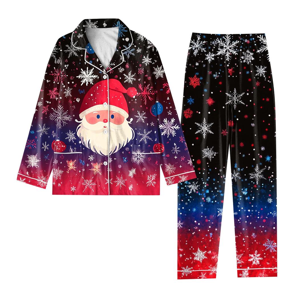 Детский рождественский костюм из 2 предметов с принтом, топ с длинными рукавами и застежкой на пуговицы, широкие брюки, комплект пижамы, домашний повседневный костюм