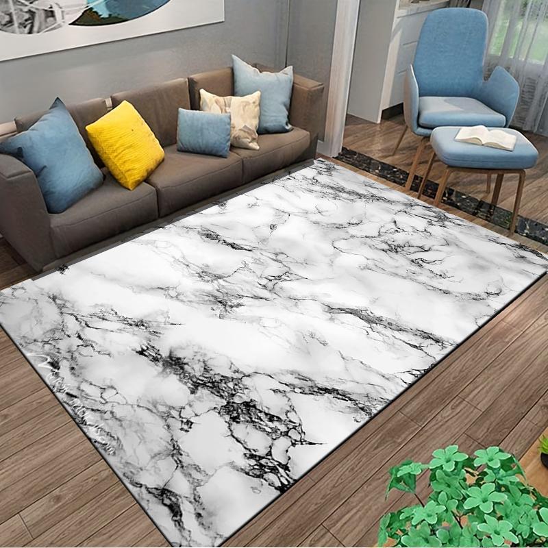 White and Black Marble Print Carpet for Living Room or Bedroom Decor Suitable for use as an anti-slip for living room bedroom sofas