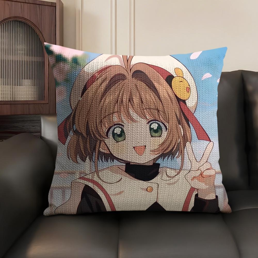 Аниме C-Cardcaptor S-Sakura Розовая Наволочка Натуральный Лен Органическая Ткань Двусторонняя Печать Диван Домашний Декор Наволочка