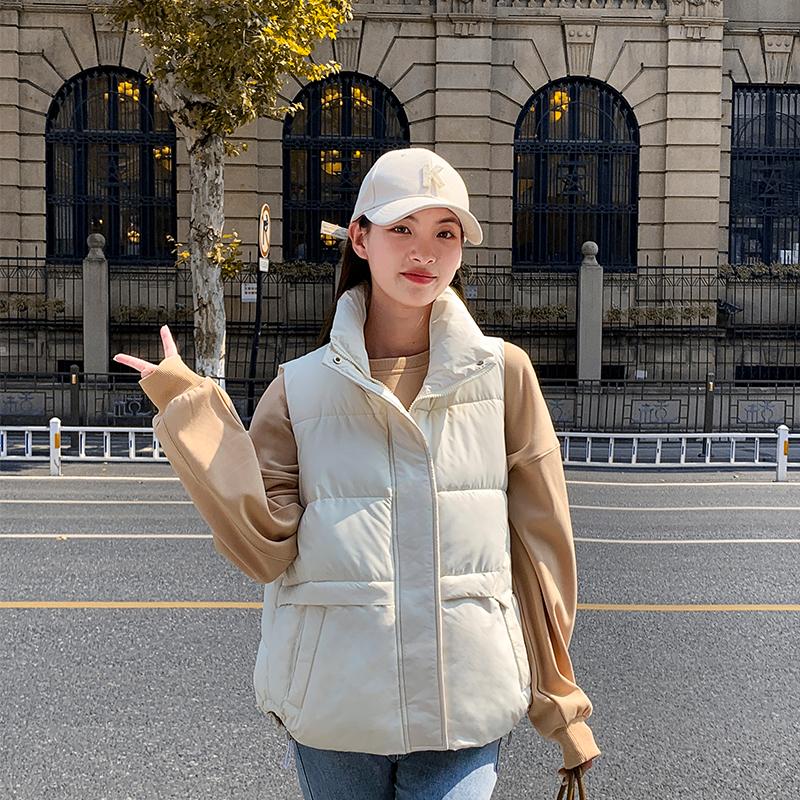 Женское осенне-зимнее однотонное пальто с воротником-стойкой без рукавов и большим карманом на молнии, свободный универсальный теплый хлопковый жилет