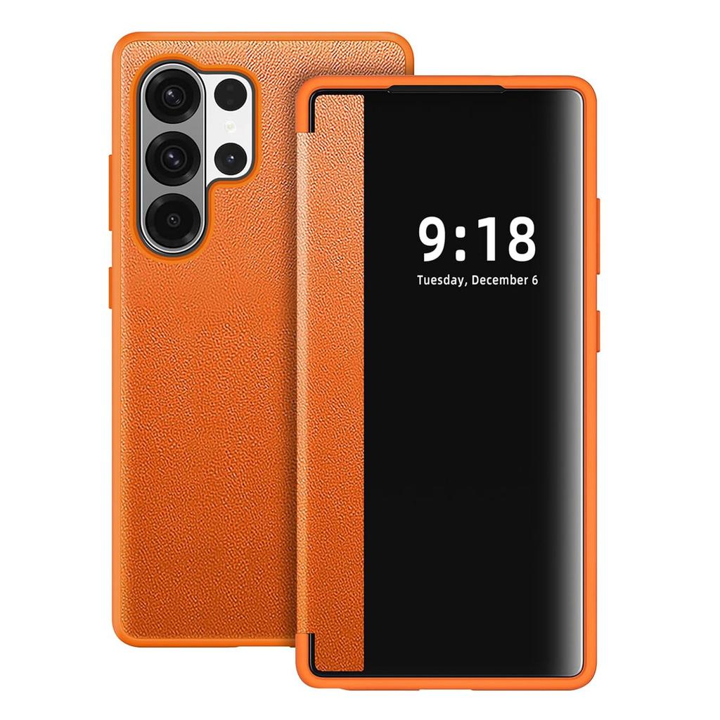 Бизнес-чехол-книжка из натуральной кожи класса люкс для Samsung Galaxy S26 Ultra S26 S25 S24 S23 Plus с окном-дисплеем LED, противоударная защитная крышка
