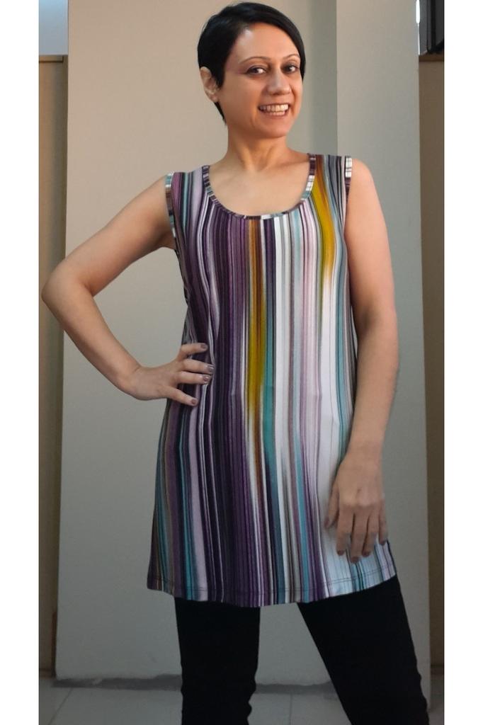 Women's Style Big Size T-Shirt Plum Colored Kali Strappy Combed Cotton Viscose T-Shirt