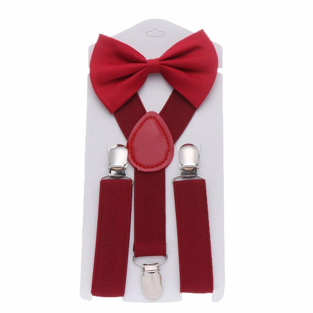 Solid Color For Girls Strap Clip Bow Tie Hanging Pants Clip Suspenders Clips Tie Suspenders Set