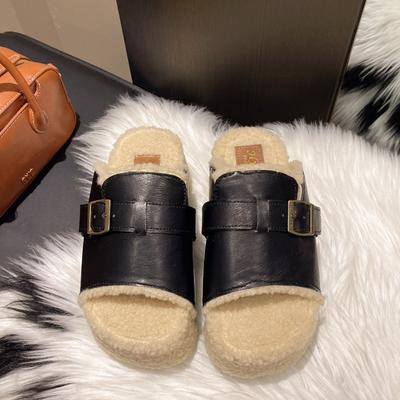 Зимние современные тапочки на высоком каблуке с застежкой на плоской подошве, женские тапочки 2024 года, горячая распродажа, однотонные, неглубокие, новинка, женские тапочки Chinelos