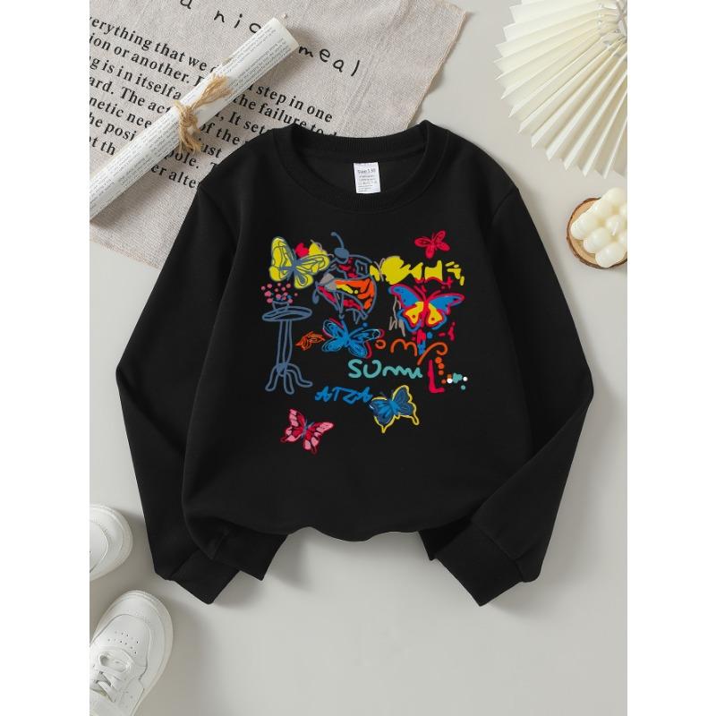 European sizes Girls Crew Neck Sweatshirt Summer Butterflies Roostertail Party, Soft Cozy Pullover, Warm Casual for Autumn & Winter.
