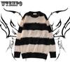 Striped Loose Sweater Knit Pullover Women Long Sleeve Top Hole Gothic Streetwear Fashion Jumper Vintage Spring Autumn