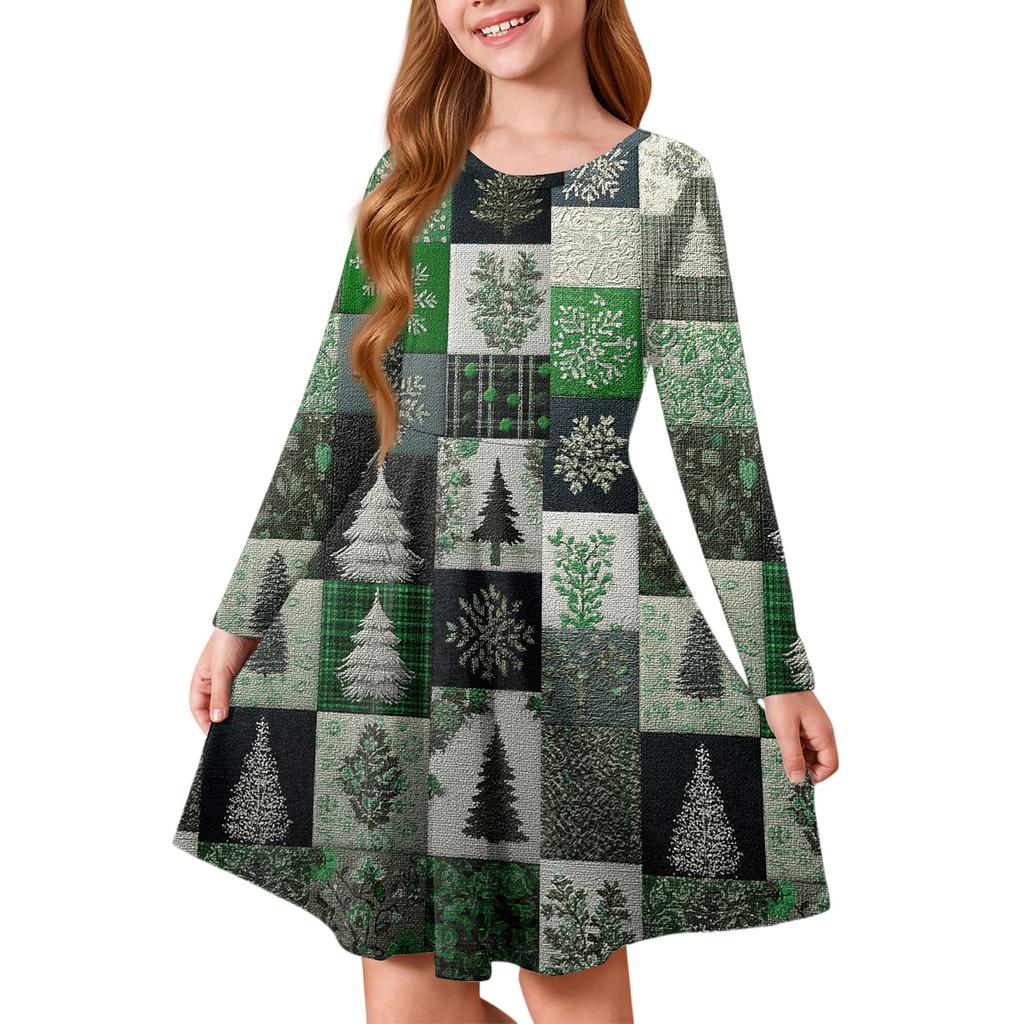 Girls' Princess Dress - Long Sleeve A-Line T-Shirt Dress Christmas Day