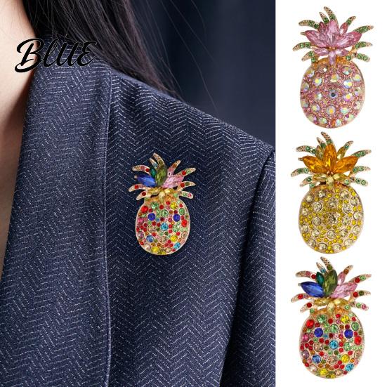 Tropical Fruit Pin Women Brooch Dazzling Rhinestones Inlaid 3D Pineapple
