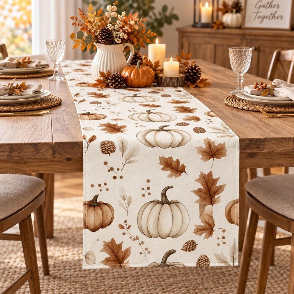 Leaves Pumpkin Table Runner Maple Leaf Halloween Tablecloth Harvest Party