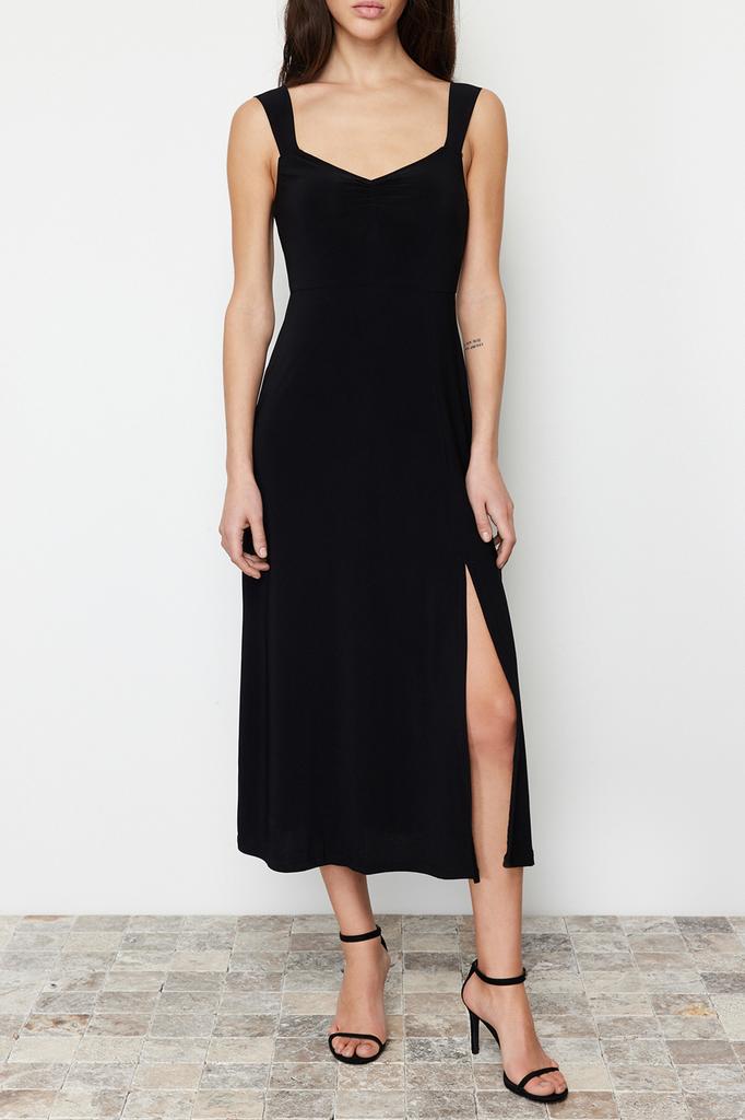 Women's Style Dress Black Plain Knitted Dress