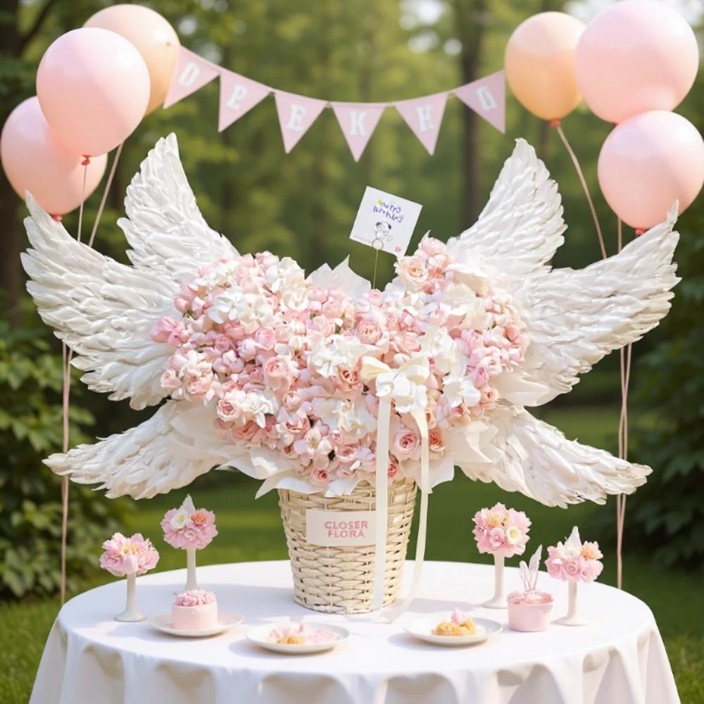White Electric Openable Wings Simulated Pearl Cotton Wings Creative Angel Wing Photo Props