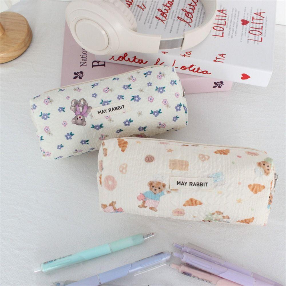 Large Capacity Bow Print Pencil Case INS Makeup Bag Simple Pen Bags Back to School Gifts