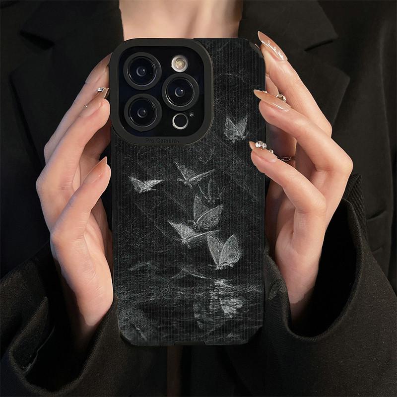 Мягкий силиконовый чехол для телефона с вертикальным зернистым рисунком и принтом бабочки, задняя крышка с объективом камеры, полная защита для iPhone
