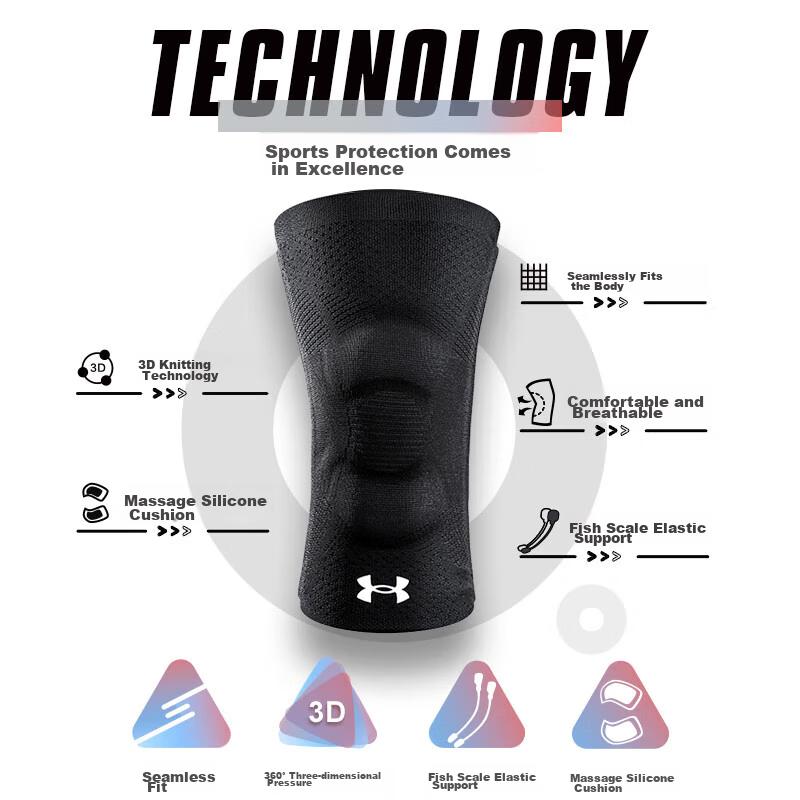 Under Armour Support Sports Knee Brace Summer Basketball Running Patella Knee Brace for Men And Women, Badminton Hiking Protective Gear, Size M