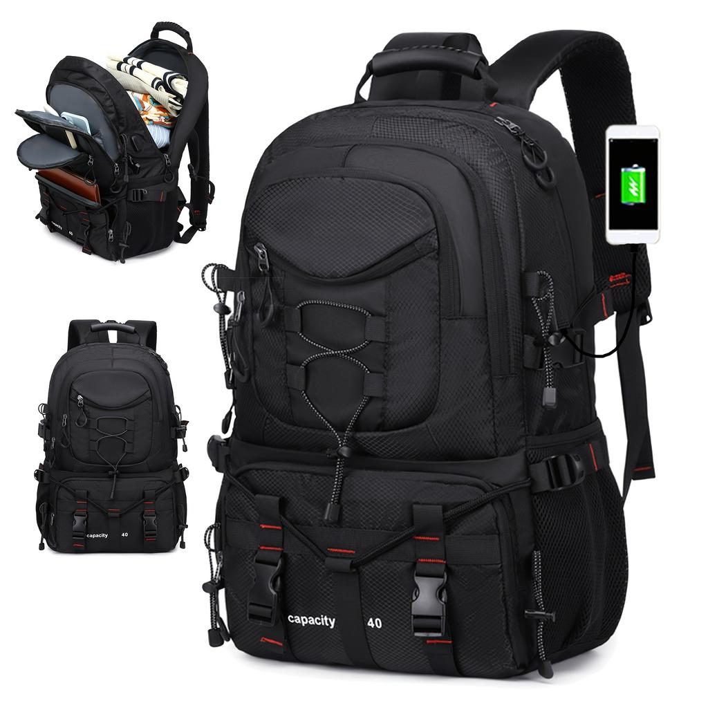Lightweight 10.57gal Travel & Hiking Backpack with USB Charging Port, Adjustable Straps, Durable Polyester, Fits 17-inch Laptop